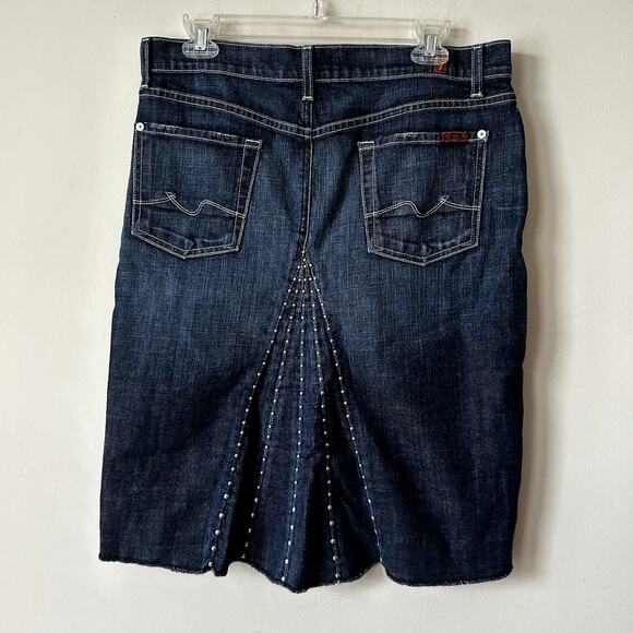 7 For All Mankind Jean Skirt Studded Size 31/12 Denim Made in USA Y2K Modest - Picture 1 of 10